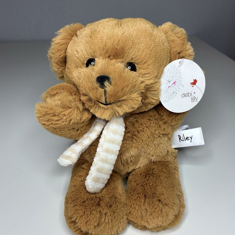 Aurora Debi Lilly Riley Teddy Bear Plush 8” Brown Tan Striped Scarf NWT